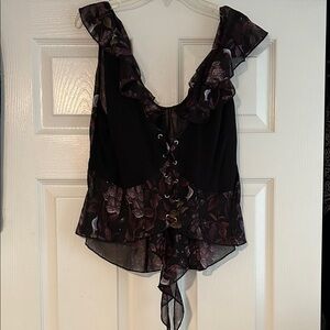 Disturbia Black and Purple Snapdragon Chiffon Blouse
